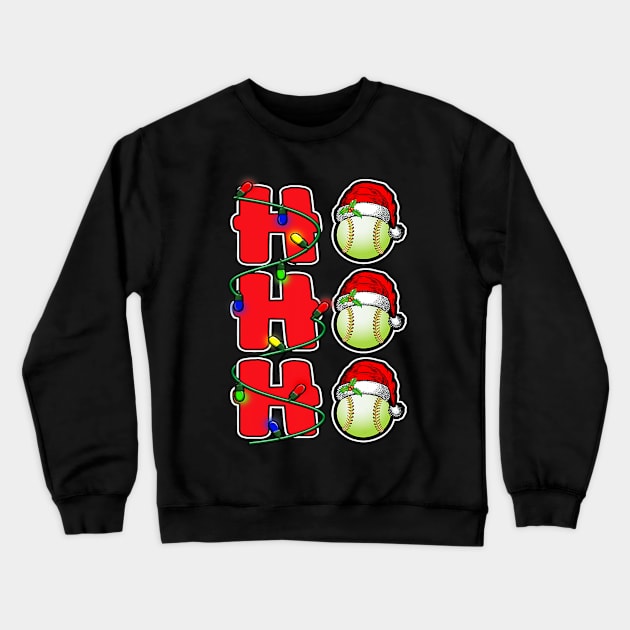 Ho Ho Ho Santa Hat Softball Ball Christmas Funny Men Women Crewneck Sweatshirt by omorihisoka